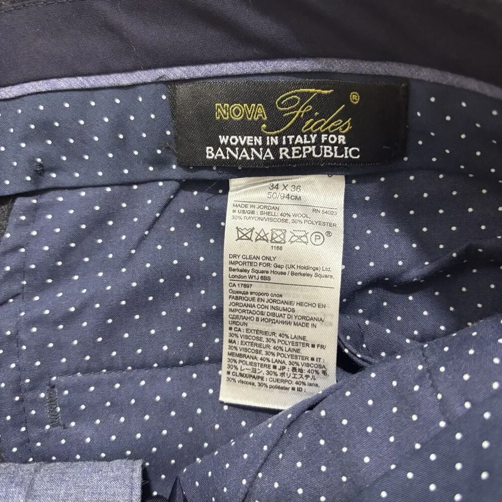 Banana Republic Aiden Fit Dress Pants Mens 34x36 Gray Navy Plaid Wool Nova Fides